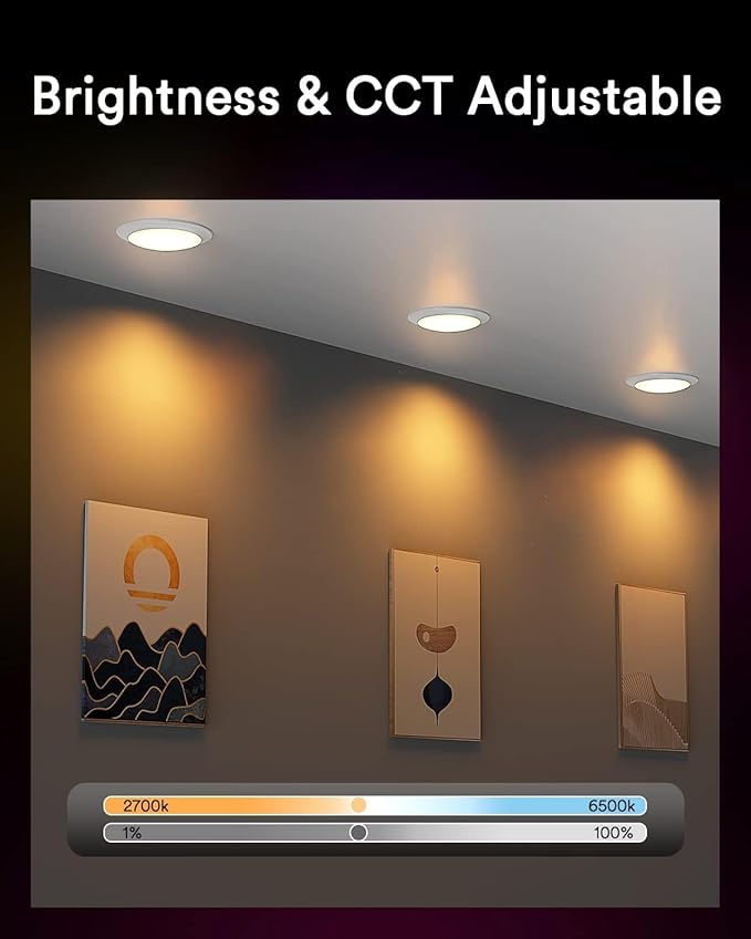 Lumary Smart Flush Mount Ceiling Lights 5/6 Inch, RGBWW WiFi LED Disk Light, Color Changing 2700-6500K Dimmable Recessed Lighting, Surface Mount, Compatible with Alexa/Google Assistant