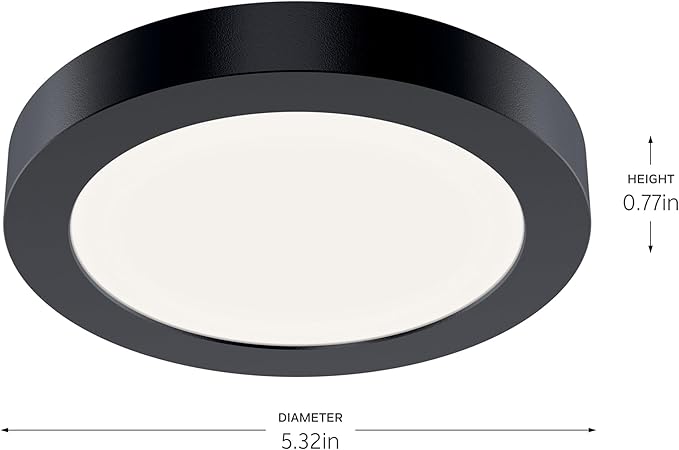 Kichler Ara 5.50" Modern Minimal Round LED Downlight in Black, for Wet Indoor Locations, Supplemental Lighting, Integrated LED, Edge-Lit Technology, 750 Lumens, Dimmable to 10%, 53005BK30