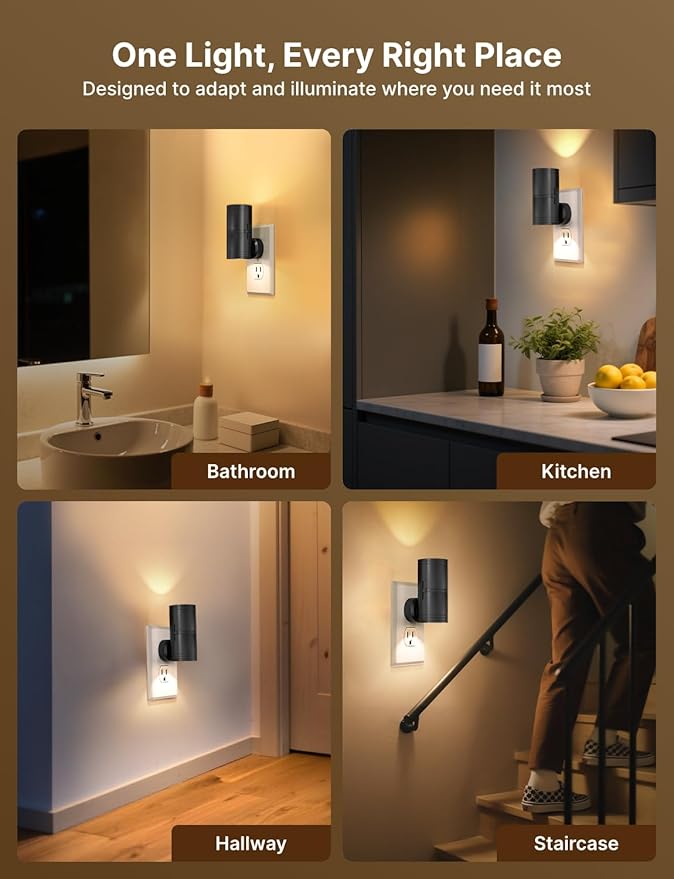 Night Light Plug into Wall, 4 Pack Dimmable LED Nightlight with Dusk to Dawn Sensor, Soft White Glow, for Hallway, Bathroom, Bedroom, Black