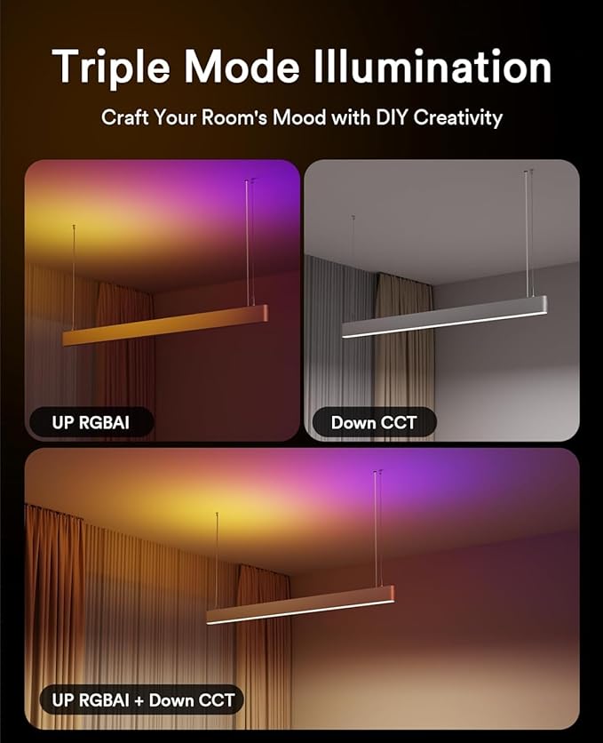 Lumary Smart LED Linear Pendant Light, 48 Inch Wi-Fi Island Lights Hanging Fixtures, RGBAI 12W/CCT 28W Dimmable Chandelier for Kitchen Dining Work with Alexa & Google Assistant, Adjustable Height