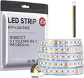 BTF-LIGHTING RGBCCT 5 Colors in 1 LED Tape Lights 5050SMD RGBWW RGB+Dimmable Color Temperature 2700K-6500K 16.4ft 96LED/m 480LED IP67 DC24V White PCB for Home Decoration(No Adapter or Controller)