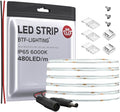 BTF-LIGHTING FCOB COB LED Strip IP65 480LED/m Flexible High Density Uniform Light 9W/m 16.4FT DC24V Daylight White 6000K CRI 90+ 8mm Width for Home Indoor Decor(No Adapter or Controller)