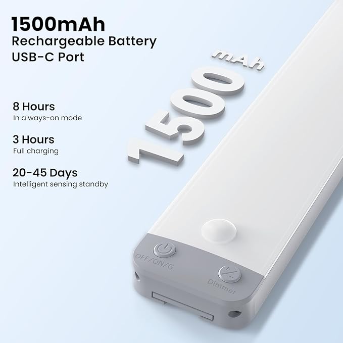 Under Cabinet Lights 3-Pack, 8.3 Inch Motion Sensor Light Indoor,USB-C Rechargeable 1500mAh Magnetic & Dimmable 30 LEDs Cool White for Kitchen, Closet, Hallway