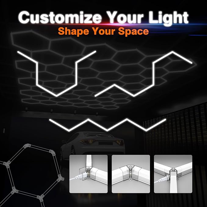 Hexagon Garage Lights, 1-HEX Updated Bigger Size, 7200lm Super Bright Car Detailing Ceiling, Led Hexagon Lights, Honeycomb Lights for Detailing, Workshop, Home Gym, Basement Garage