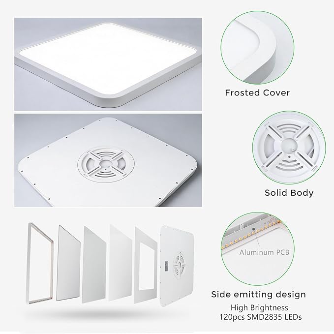 15.7Inch 32W Square LED Ceiling Light Fixtures Flush Mount, 5000K Daylight White LED Ceiling Lamp, Surface Mount Modern Ceiling Lights, White Slim Flat Panel Lighting for Bedroom, Kitchen, Bathroom
