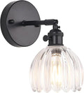 Vintage Wall Sconce with Transparent Tulip Glass Lampshade 180 Degree Adjustable Black Sconce Hradwired Modern Wall Lighting Fixture with Switch for Bedside Bedroom Doorway
