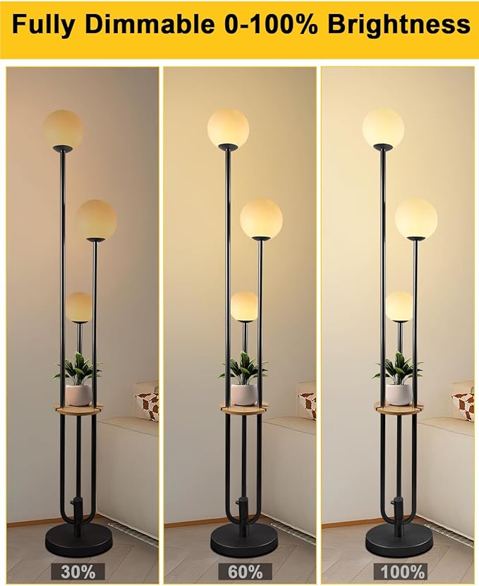 Lightdot LED Floor Lamp Dimmable Globe Floor Lamps with Shelf Mid Century Modern Black Standing Lamp Candle Holder Style Soft Eye-Caring for Bedroom Living Room/Bedroom/Sofa Beside/Corner Decor