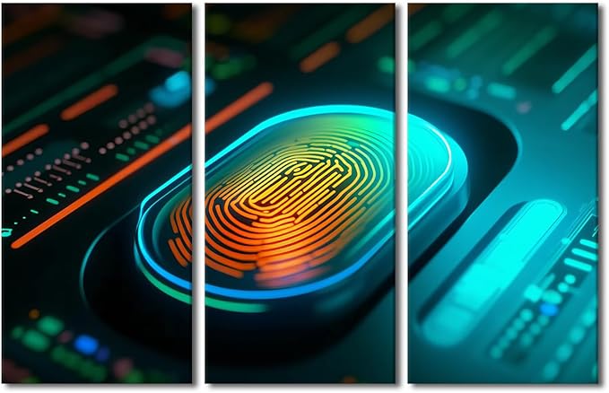 Modern Wall Art 3 Panel Concept of Cybersecurity and Data Protection Print on Canvas Wall Decoration, Stretched Framed Cybersecurity Artwork Gallery-Wrapped Ready to Hang, 60" Wx40 H