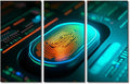 Modern Wall Art 3 Panel Concept of Cybersecurity and Data Protection Print on Canvas Wall Decoration, Stretched Framed Cybersecurity Artwork Gallery-Wrapped Ready to Hang, 60" Wx40 H