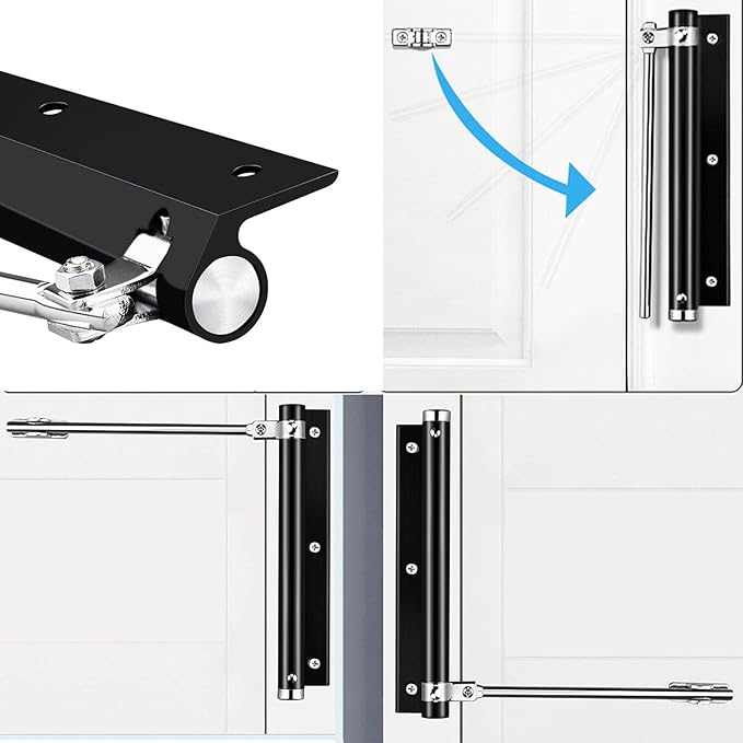 ZENG 2-Pack Adjustable Spring Door Closer - 304 Stainless Steel Surface Mounted Automatic Closer for Residential/Commercial Doors (20-40kg, 175° Max, Black)