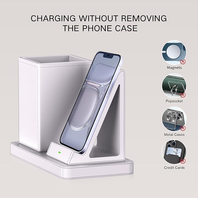 Desk Organizer with Phone Holder,White Multi-Functional Pencil Holder for Desk, Desk Organizers and Accessories for Office Art Supplies,Desk Phone Stand Charger for Desktop/Counter