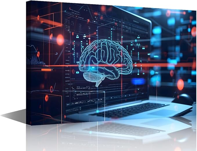 Digital Human Brain Canvas Wall Decor for Living Room Neural Network Paintings Wall Decor Artificial Intelligence Wall Posters for Bedroom Decor for Living Room House Decorations 16"Wx24"Hx1 Panel