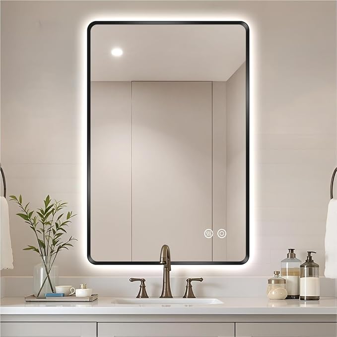 24" x 36" Black LED Bathroom Mirror with Lights, Lighted Vanity Mirror with Anti-Fog, 3-Color Stepless Dimmable, Memory, Shatterproof, UL-Listed, Wall Backlit Mirror (Horizontal/Vertical)
