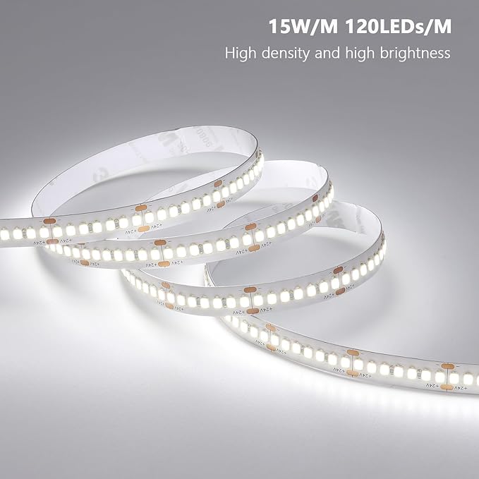 24V LED Strip Light Kit 65.6ft (2 Rolls of 32.8ft), 6000K Cool White Cuttable LED Tape Lights, SMD 2835 300W with Power Supply for Bedroom, Commercial, Kitchen, Living Room Ceiling