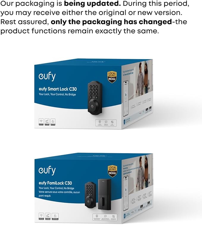 eufy Security Smart Lock C30, Keyless Entry Door Lock, Built-in WiFi Keypad Deadbolt for Front Door, No Bridge Required, Easy Installation, Reliable Power, Traditional, Black