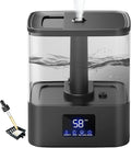 KZF 4L Top Fill Humidifiers for Bedroom & 60H Runtime - Cool Mist Humidifier, 3 Mist Levels, 8H Timer, Essential Oil Tray, Humidity Display, Quiet for Bedroom, Baby, Plants, Large Room (Black, 6L)