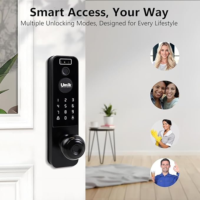 UMIKSMART Video Smart Door Lock with Camera, 3D Face Recognition & Fingerprint, WiFi Keyless Entry Deadbolt with Doorbell, Digital Keypad, Tuya App Control for Home Apartment, Black
