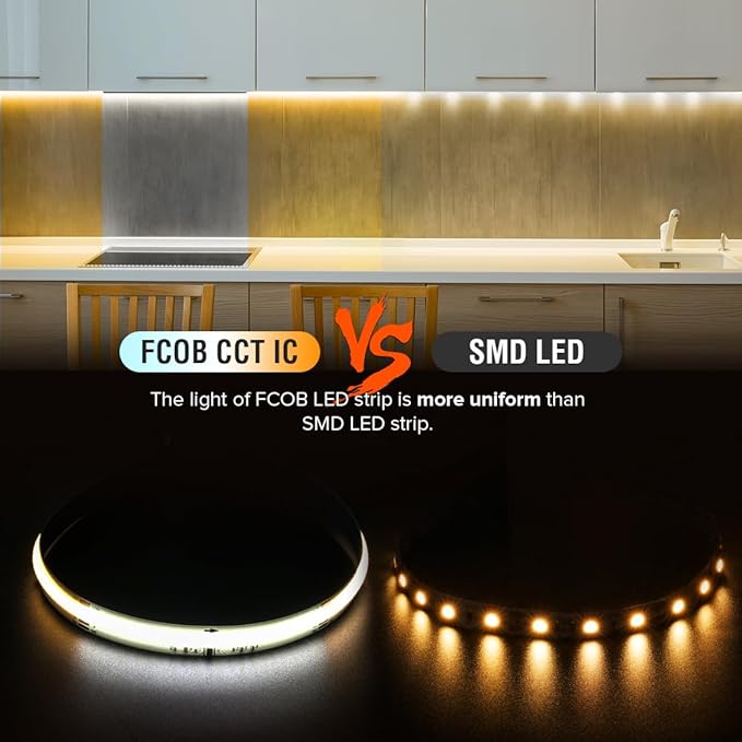 BTF-LIGHTING FCOB Addressable WS2811 IC CCT COB LED Strip Flexible High Density Uniform Chasing White Light 16.4FT DC24V Tunable 3000K-6000K CRI 90+ 576LED/m(No Adapter or Controller)