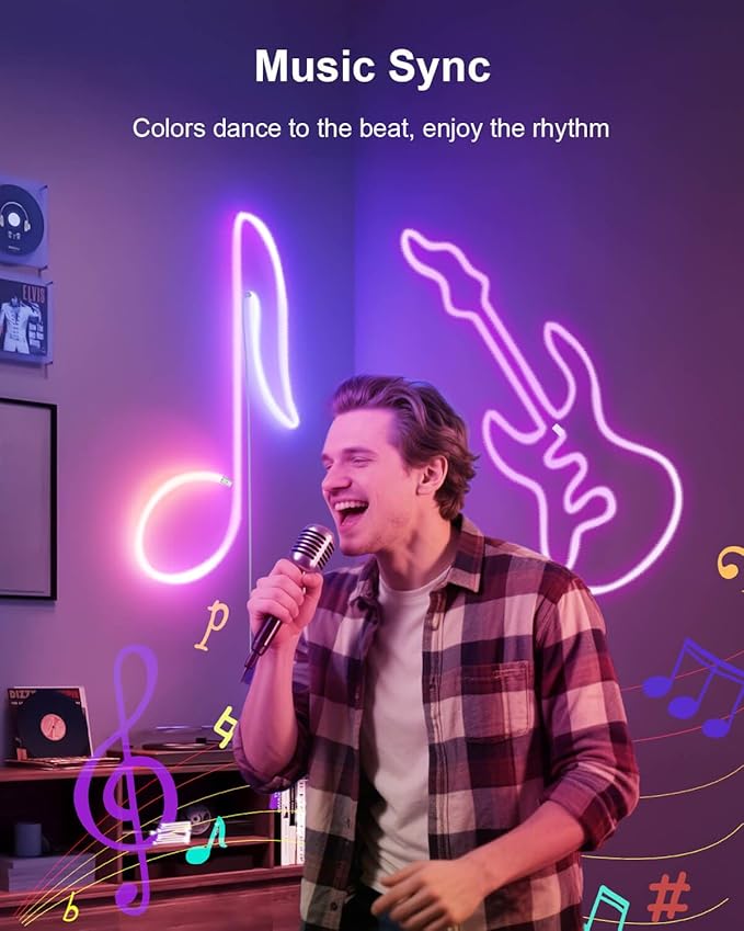 LED Neon Rope Lights, 6.5ft RGBIC 360° Luminous 5v USB Bluetooth APP Control Music Sync IR Remote Color Changing Smart LED Strip Lights for Bedroom Gaming Party Decor