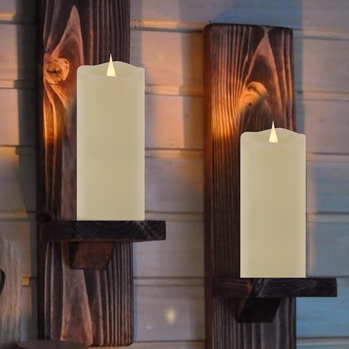 Flameless Candles with Remote Timer, 3D Moving Flickering Flame Battery Operated Candles Lasting 1000+ Hours, 3" x 7" Ivory Real Wax Electric LED Pillar Candles, Set of 2