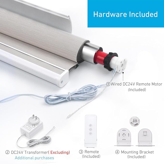 DIY 24V Electric Roller Blinds/Shades Radio DC Tubular Motor Kit, Smart Blinds with Remote Control Compatible 1½" (38mm) Extruded Aluminum