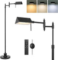 Dimmable Pharmacy Floor Lamp with Remote, 17W LED Reading Floor Lamp with 360°Swing Arm, 3 Color Temperature, Height Adjustable Black Standing Task Lamp for Living Room, Bedroom, Black