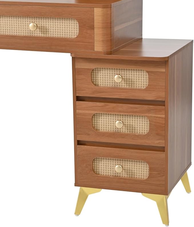 Vanity Desk with Mirror and Lights,Makeup Vanity with 2 USB Power Strip,3 Lighting Modes Adjustable Brightness, Foldable Three-Sided Mirror (ALIQWERY-008)