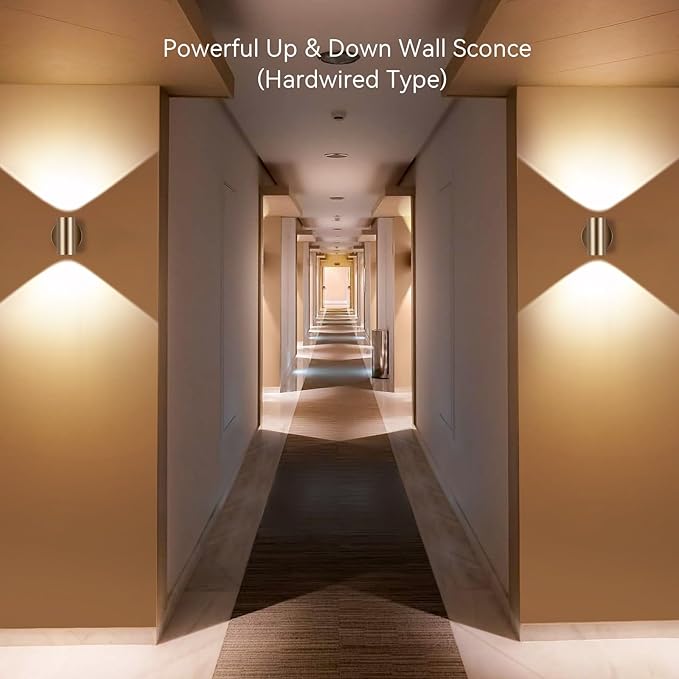 Tubicen Up Down Wall Sconce Gold Bright Indoor Dimmable Sconces Lighting Hardwired 7W 3000K LED Movie Theater Wall Lights for Living Room Hallway Stairway 5.4in Cylinder