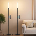 Ambimall LED Floor Lamp with Remote Control Set of 2, 64" Standing lamp with Stepless Adjustable 3000K-6500K Colors & 30-100% Brightness, Tall Lamp with Foot Switch(Black, 2 Pack)
