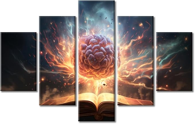 Brain in Book Pictures Canvas Wall Art for Living Room Abstract Human Brain Large Wall Art Contemporary Home Decor Print On Canvas Ready to Hang for Bedroom Office (60"Wx40"H)