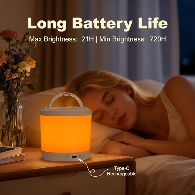 3 Color Nursery Night Light for Adults & Kids Rechargeable Long Battery Life Touch Night Lamp Dimmable Brightness with 3 Timers Portable for Bedroom Bathroom Nightstand Camping