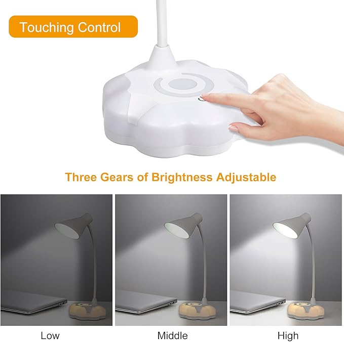 LED Desk Lamp for Bedroom, Eye Protection Table Light with Adjustable Brightness and Flexible Goose Neck Tube, Touch Control Table Lamps for Home Office Study Room (1)