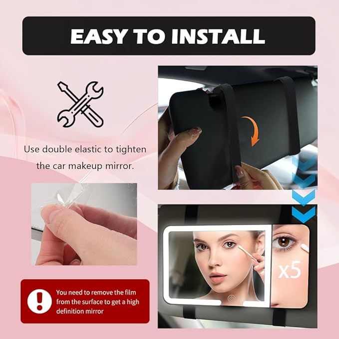 2026 New Car Vanity Mirror with Lights,3X Magnifying Car Visor Mirror with 3-Color Dimmable Lights & Smart Touch Control,Rechargeable Cars Makeup Mirrors for Cars/SUVs/Trucks