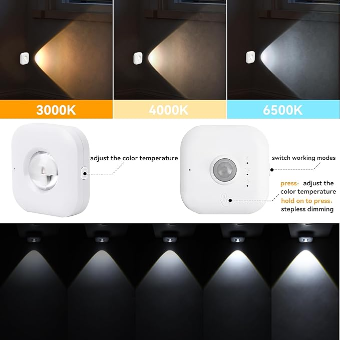 6 Pack Motion Sensor Stair Lights with 2 Separate Sensors-50FT Wall-Penetrating Remote & All Lights On Together,3CCT&Dimmable Step Lights,Wireless Stick On Lights for Hallway,Basement,Bathroom
