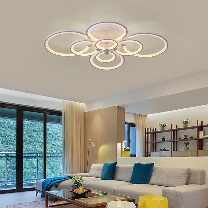 Ganeed Modern LED Flush Mount Lighting Fixture,Dimmable 8-Head Close to Ceiling Light Acrylic Chandeliers for Bedroom Living Room Dining Room Kitchen Office(100W/3000-6500K)