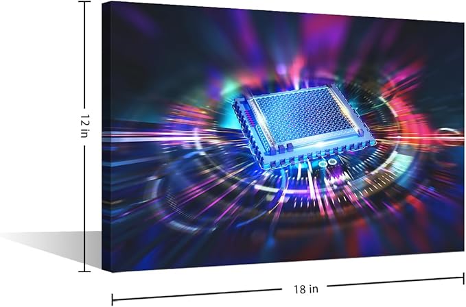 TUMOVO Glowing CPU Wall Art for Living Room CPU Concept Wall Decor Digital Age Framed Wall Painting AI Canvas Prints Pictures House Decoration for Bedroom Modern Artwork Office Wall Art, 18x12in