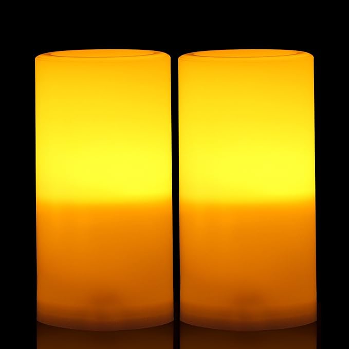 CANDLE CHOICE Outdoor Battery Operated Flameless Candles with Remote Timer Waterproof Flickering Plastic Electric LED Pillar Lights for Lantern Patio Garden Wedding Party Decorations D3”xH6” 2 Pack