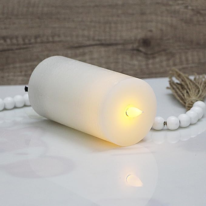 Flickering Flameless Candle with 3D Moving Flame, with Remote and Timer, Real Wax Candles, LED Pillar Water Ripples Battery Operated Candle for Wedding, Christmas, Home Decor(Ivory)
