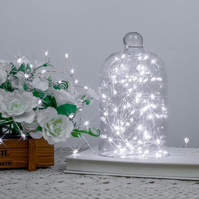 Fairy Lights Plug in, 50 Feet 500LED Cool White Silver Wire Firecracker Firefly Lights with Remote, Waterproof Copper Wire Lights for Bedroom Wreath Window Wedding Christmas Tree Decoration