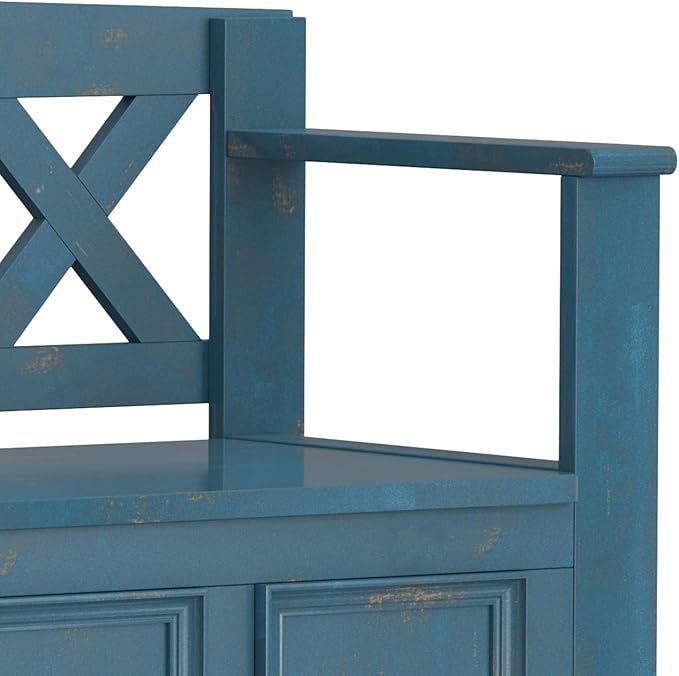 SIMPLIHOME Amherst Entryway Storage Bench - 48 inch Wide Solid Wood Hallway Seat in Distressed Coastal Blue, Transitional Bench for Entryway or Living Room with Lift-Up Lid and Spacious Storage