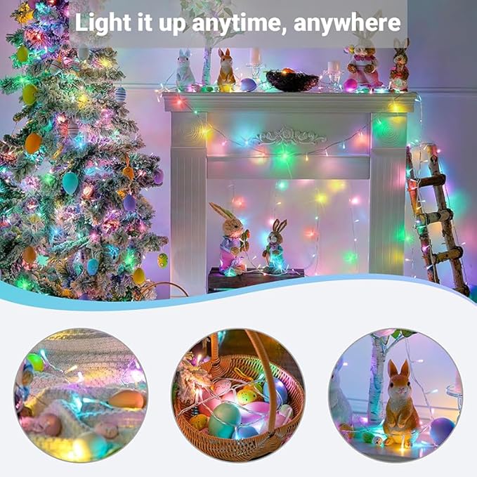LAMPHOME Pastel Easter String Lights, 66ft 200 LED Waterproof Easter Lights, 16 Modes Colorful Christmas String Lights Plug infor Outdoor & Indoor,Wedding Party Bedroom Wall Decoration