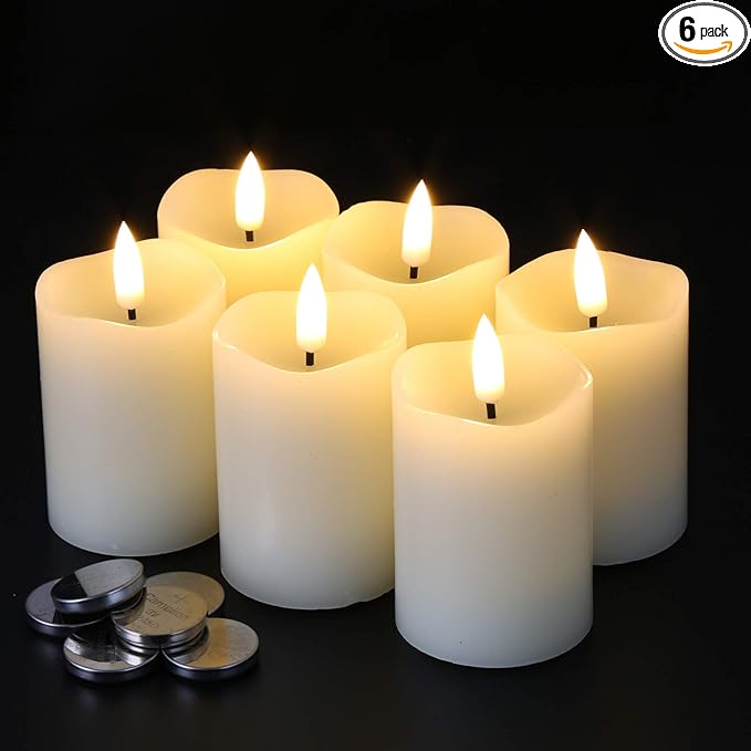 Eywamage Ivory Flameless Votive Candles with Timer Batteries, 2x3 inch Small LED Pillar Candles Flickering Set of 6