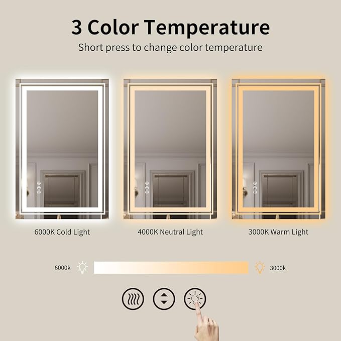 WTTY 60"x30" LED Bathroom Mirror with Lights, Backlit and Front Lighted Bathroom Vanity Mirrors Wall Mounted, Double LED Vanity Wall Mirror for Bathroom with Anti-Fog, Dimmable, Memory, Shatter-Proof