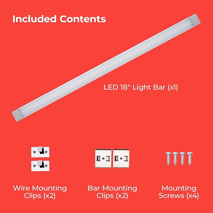 PureOptics LED Professional Push Wire® Under Cabinet Light Bar, Add-on, Plug-in or Hardwire Compatible, Adjustable White and RGB LED, for Kitchen, Utility Light, Closets, Garage, Pantry, (1) 18" Bar