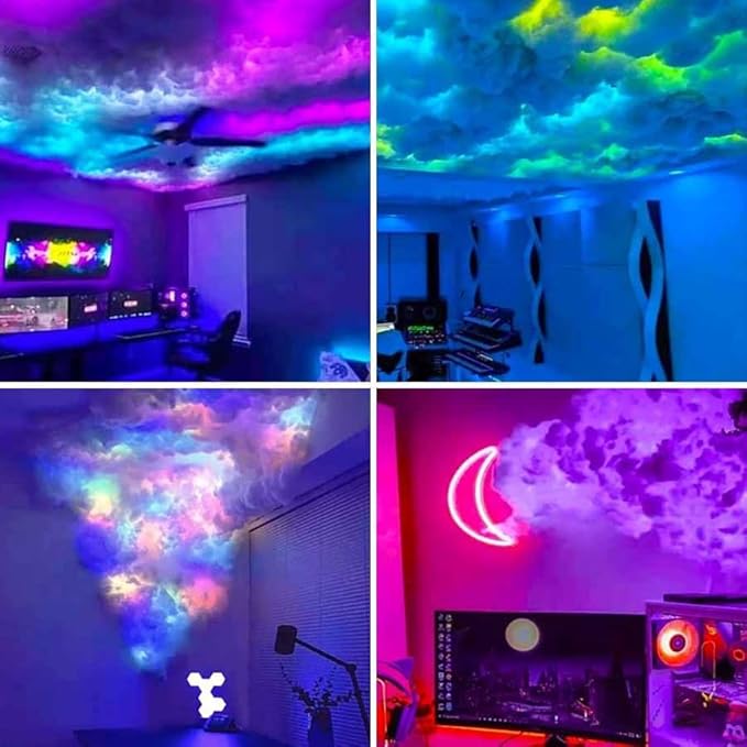 Thunder Glow DIY Storm Cloud Cotton Light Kit with 16.4ft LED Strip – Music Sync Cloud LED Lights for Ceiling, 16M Colors, Expandable Design for Bedroom, Gaming Room, Party Decor (Covers 32-54 Sq.Ft)