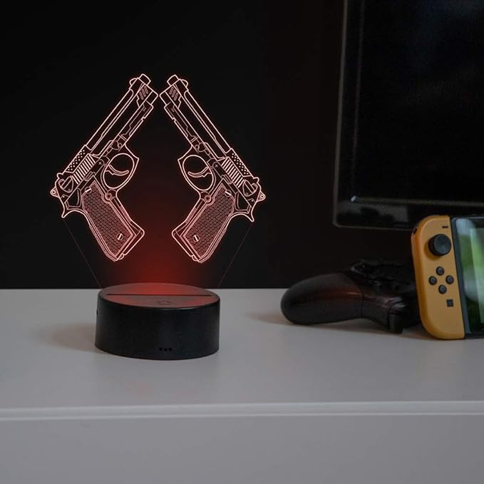 Creative 3D Pistol Lamp Night Light 16 Colors Changing USB Powered Remote Control Touch Switch Decor Lamp Optical Illusion LED Table Desk Lamp