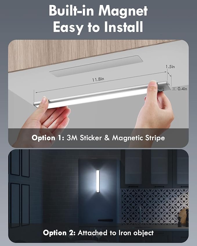 Alivation Wireless Under Cabinet Lights - 52 LED Closet Lights with Motion Sensor, USB-C Rechargeable, 1500mah Battery Operated, 2Pack