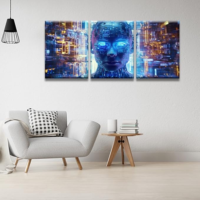 LSIUHWUWI 3 Panels Modern Canvas Wall Art Cloud Networking, Crypto, AI, Firewall Network Security Pictures Print Art for Bedroom Living Room Wall Decoration Framed Ready to Hang, 12x16inchx3