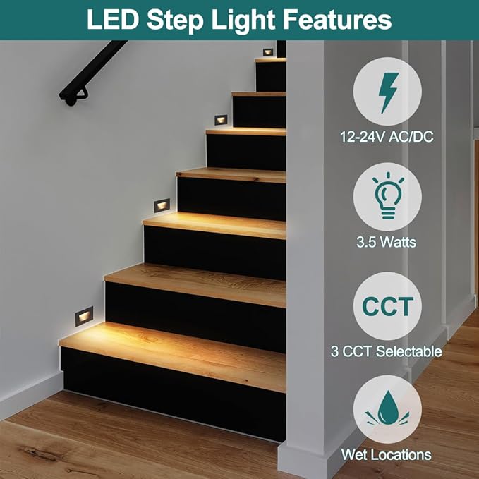 kadision 3 Color Low Voltage 12V-24V LED Step Lights Indoor and Outdoor, 3.5W 175lm Stair Light, Aluminum Oil Rubbed Bronze, 12 Pack