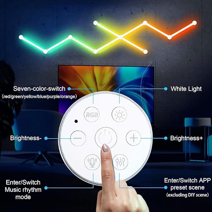 RGBIC Smart WiFi Glide Wall Light, Compatible with Alexa and Google Assistant, 16M+ Colors, Music Sync, Gaming Room/Bedroom Decor Lights(6 White Lines Light)
